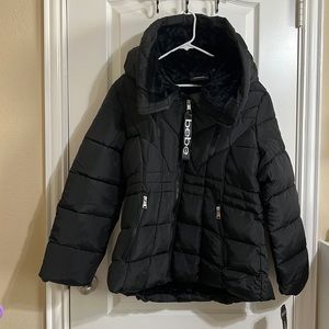 NWT bebe black hoodie puffer jacket faux fur lining various sizes M L XL